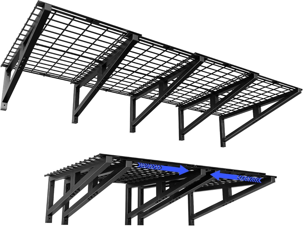 2x4.6ft Garage Shelving, Expandable Wall Shelves, 900lbs Heavy Duty, Black