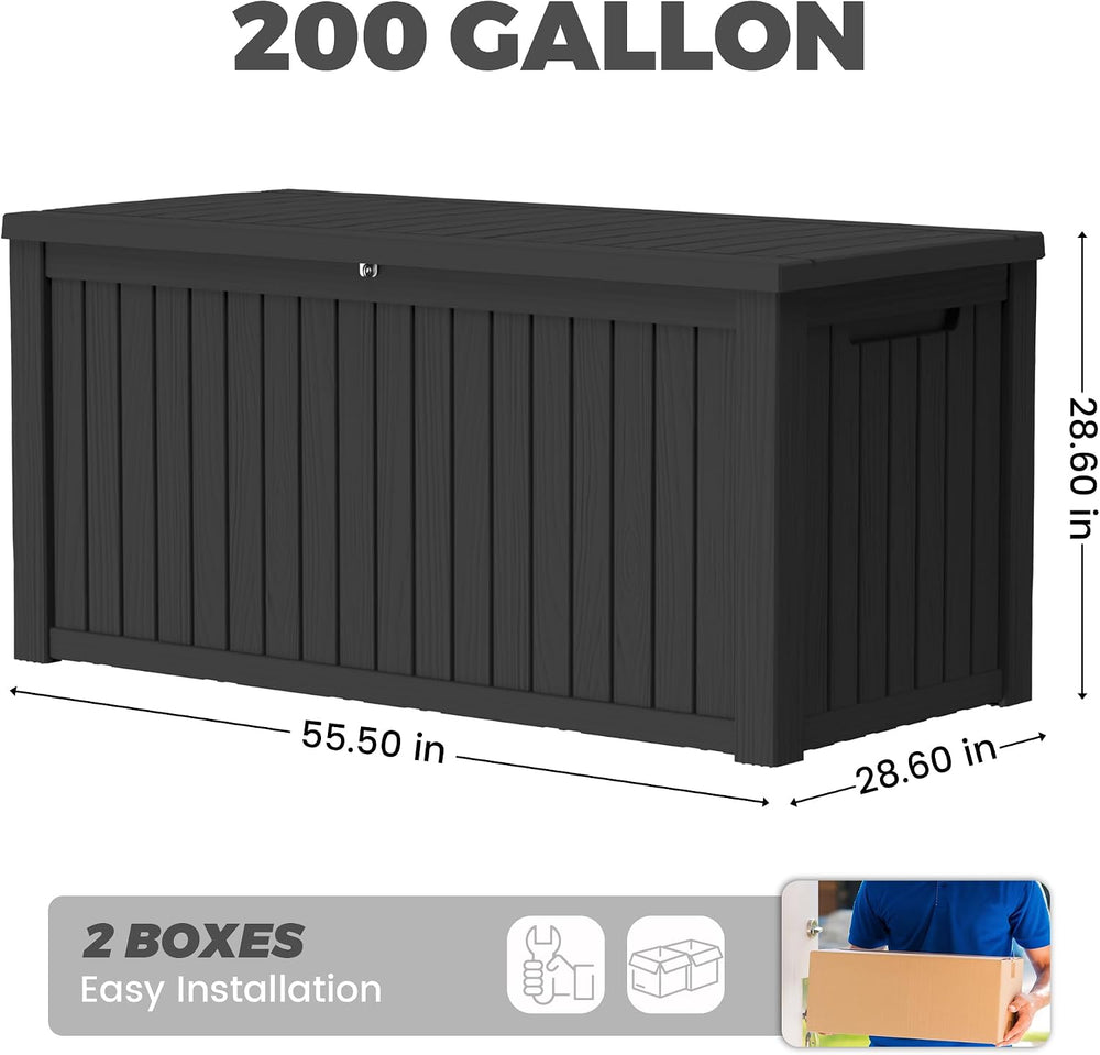200 Gallon Resin Deck Box, Lockable Patio Outdoor Storage Box for Furniture, ...