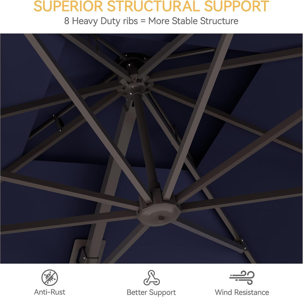10x13' Cantilever Patio Outdoor Umbrella & Double Top, Navy