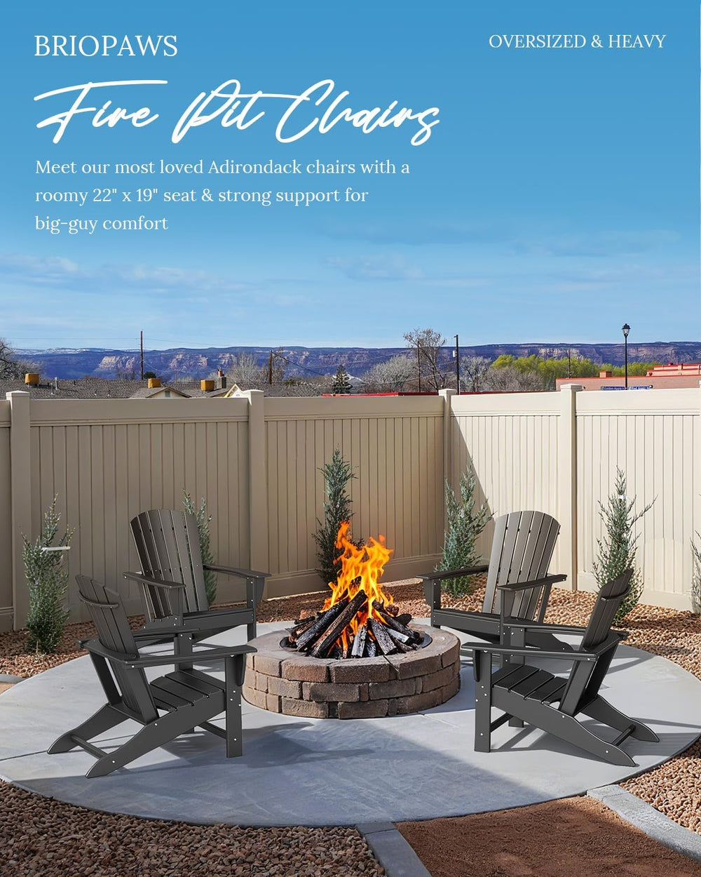 BRIOPAWS Oversized-Adirondack-Chairs Set of 2 | HDPE | All Weather | Black
