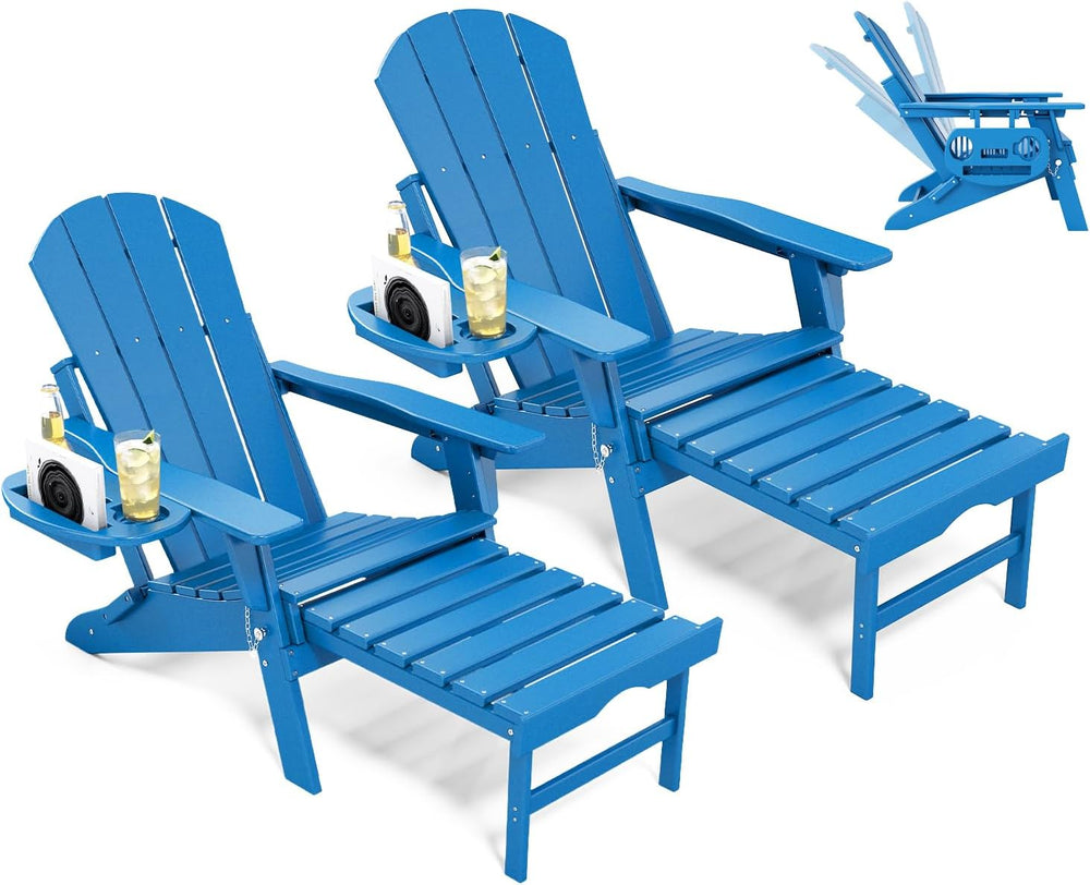 NAVINE Adjustable Adirondack Chair Set of 2 with Retractable Ottoman
