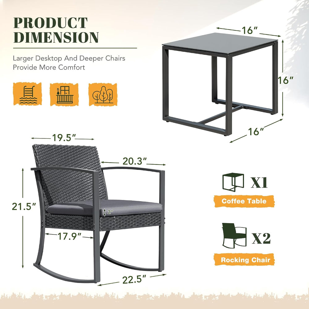 Devoko Resin Patio Furniture Set 3 Piece All Weather Outdoor Rocking Chairs w...