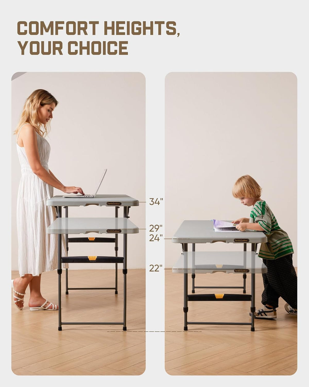 FanttikOutdoor Folding Table 4 Foot Quick Adjust Portable Plastic 4 Heights