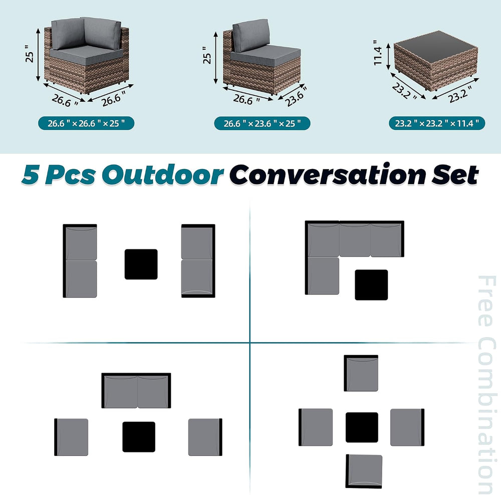 SUNLEI 8 PCS Patio Furniture Set with 45" 50000BTU Gas Propane Fire Pit ...