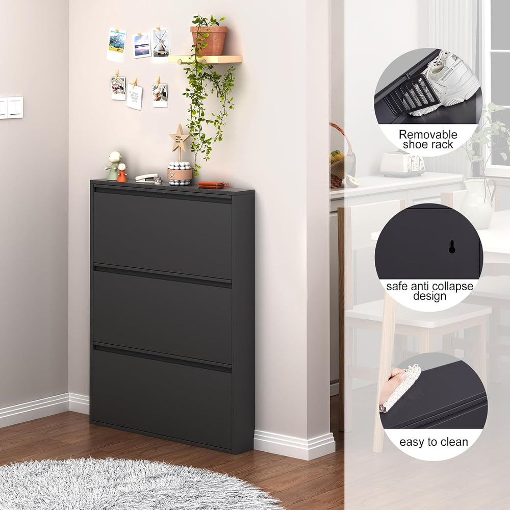 LUCYPAL Slim Shoe Cabinet,Metal Shoe Storage Cabinet for Entryway with 3 Flip...