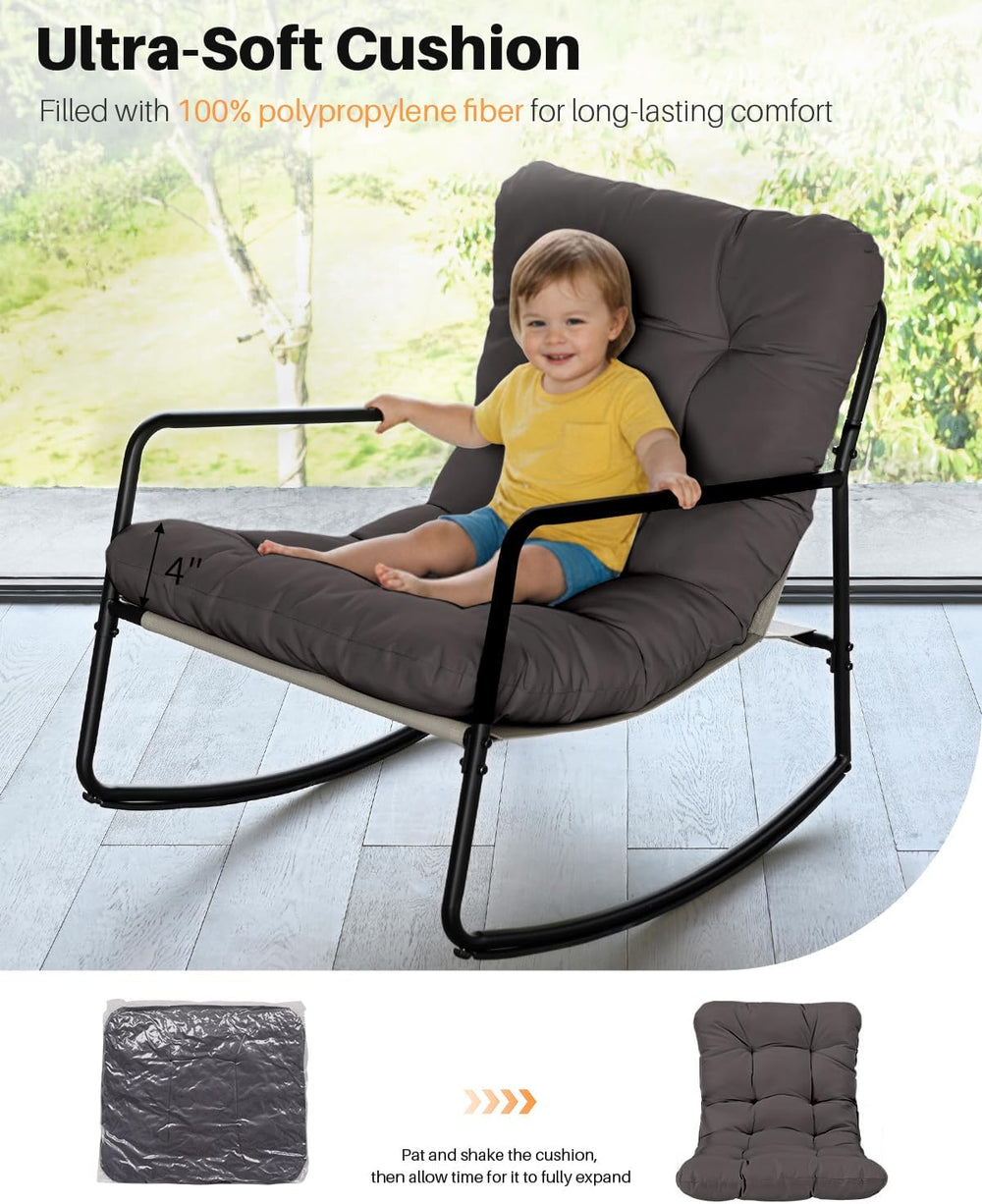 Outdoor Rocking Chair, Metal Patio Rocking Chair, Indoor Rocking Chair with C...