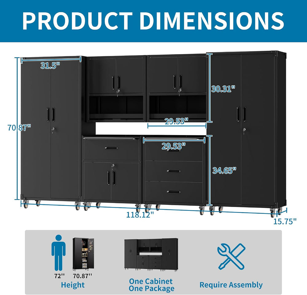 6-Piece Garage Storage Cabinets System Heavy Duty Workshop Set