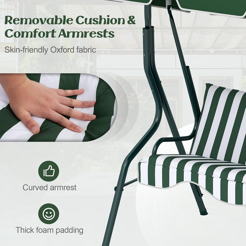 Tangkula 3 Person Porch Swing with Cushions & Canopy, Green