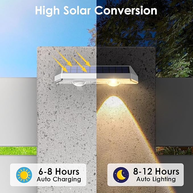 Solar Fence Lights Outdoor - 2700/4000/6000K 3 Modes, IP65 Waterproof Fence S...