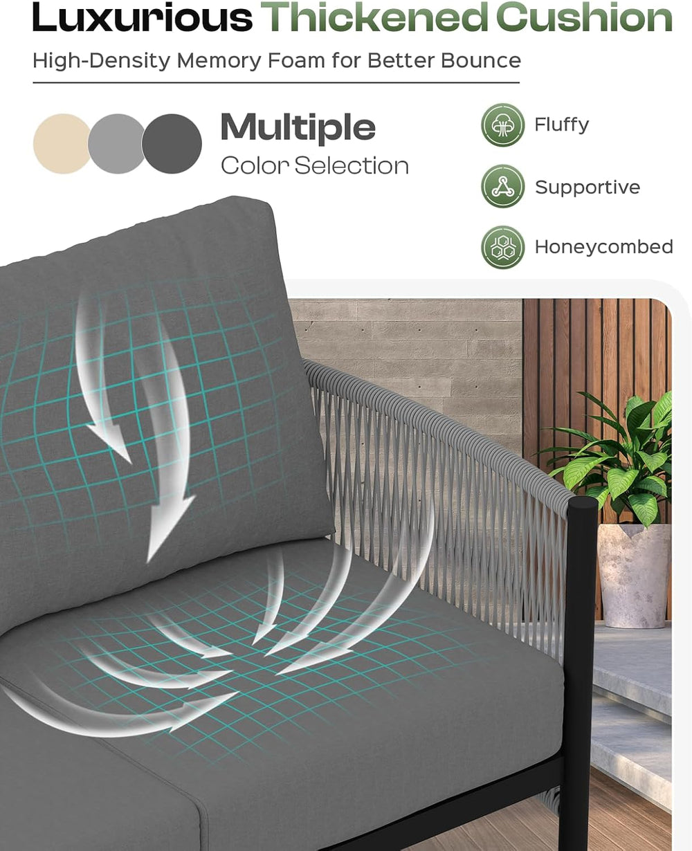 Aluminum Outdoor Patio Furniture Set with Dual-Layer Coffee Table, 4 Piece Mo...