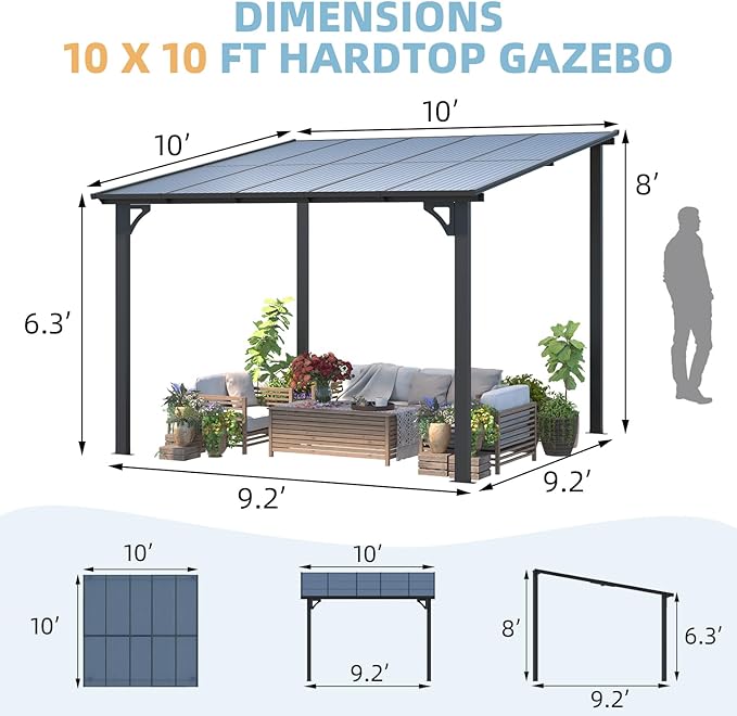AECOJOY 10’ x 10’ Gazebo, Wall Mounted Gazebos Pergola on Clearance, Outdoor ...