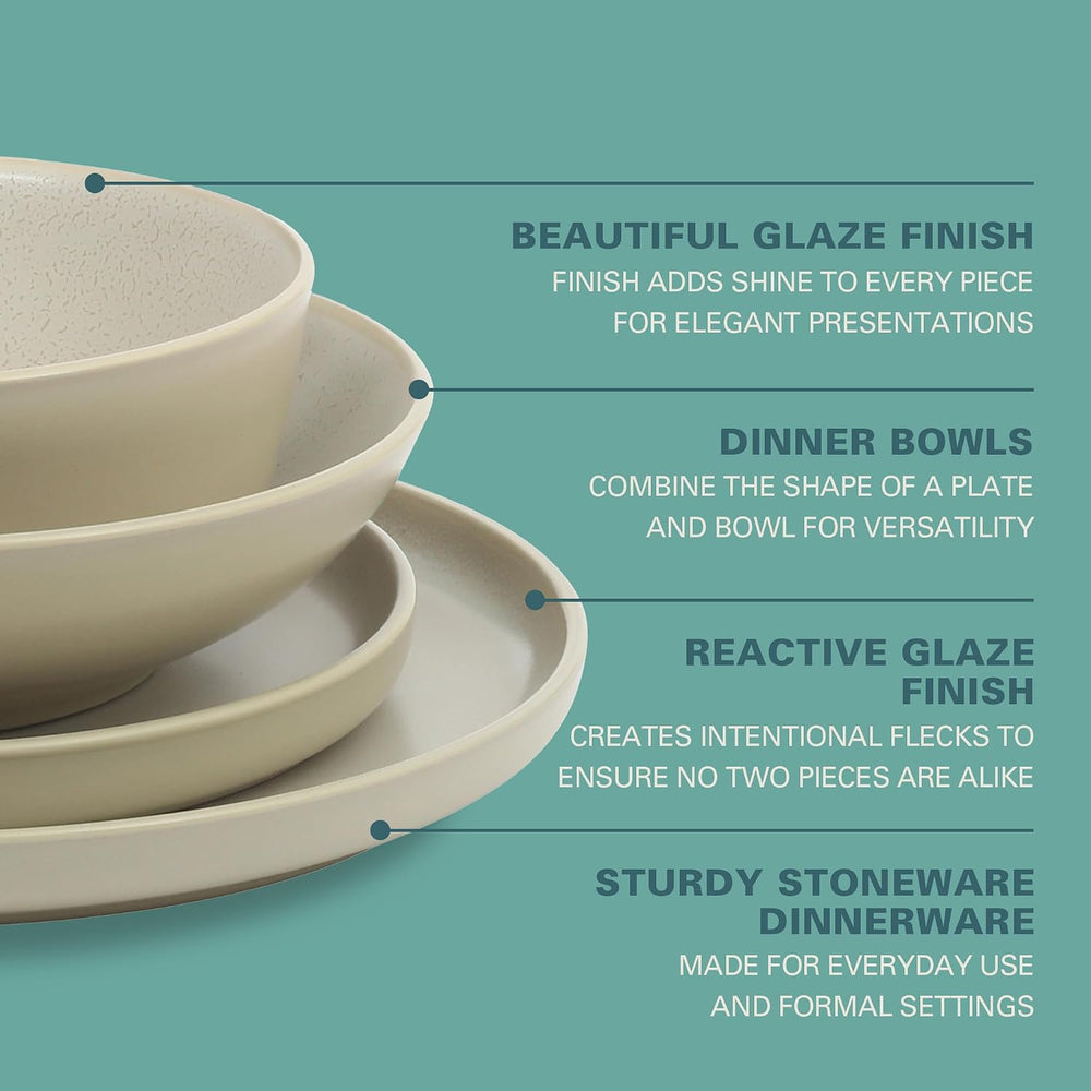 Gibson Elite Tribeca Loft 16-Piece Dinnerware Set – Matte Cream and White Rea...