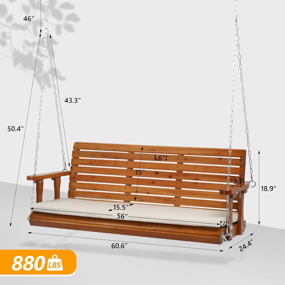 VINGLI 5 FT Outdoor Porch Swing with Frame, Patio Hanging Swing & Stand w...