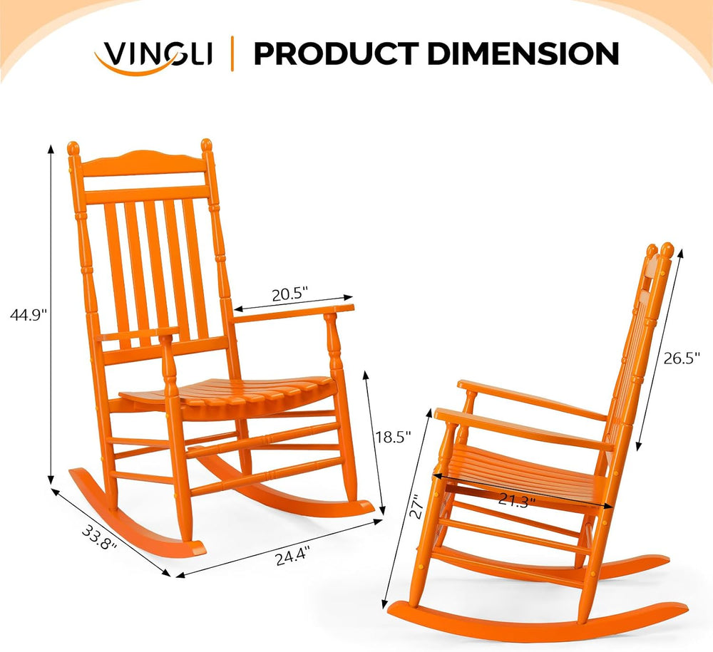 VINGLI Wooden Rocking Chair Outdoor, Patio Rockers with High Back, Support 45...