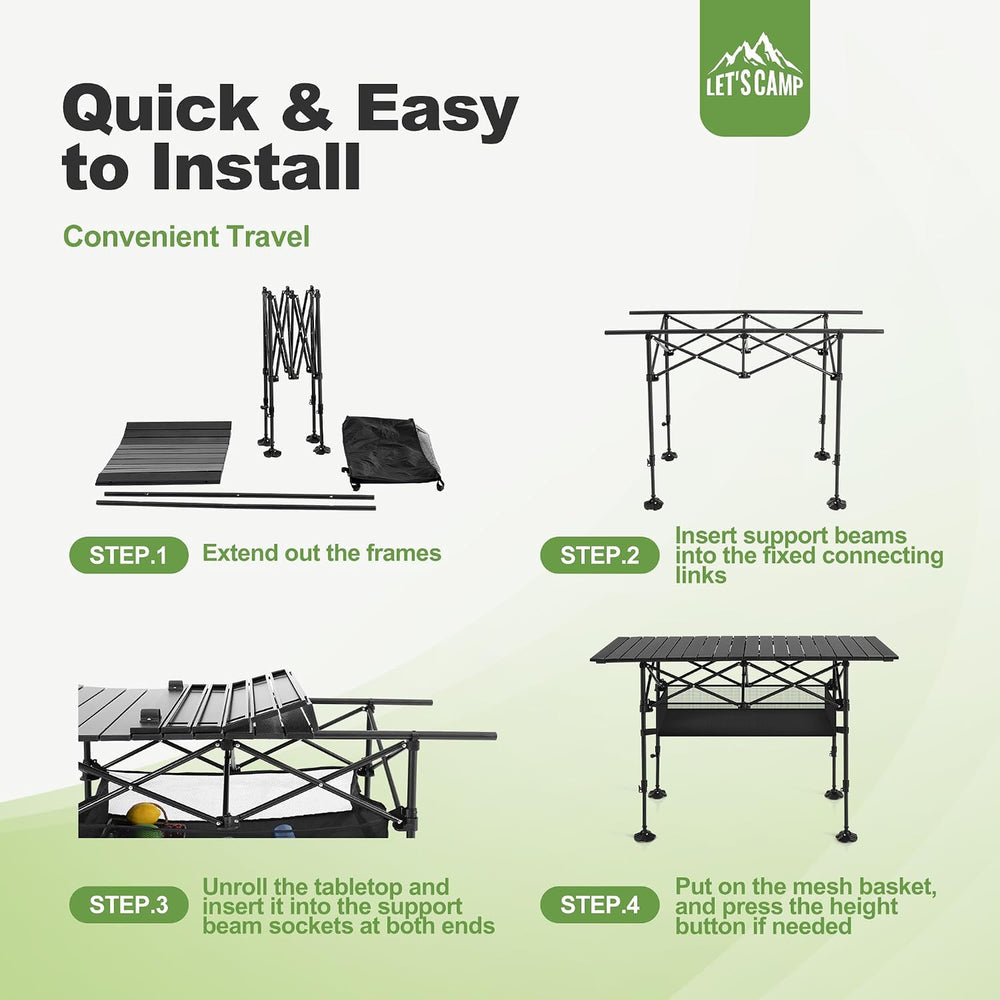 LET'S CAMP Folding Camping Table, Aluminum Roll-up Picnic Backpacking Table