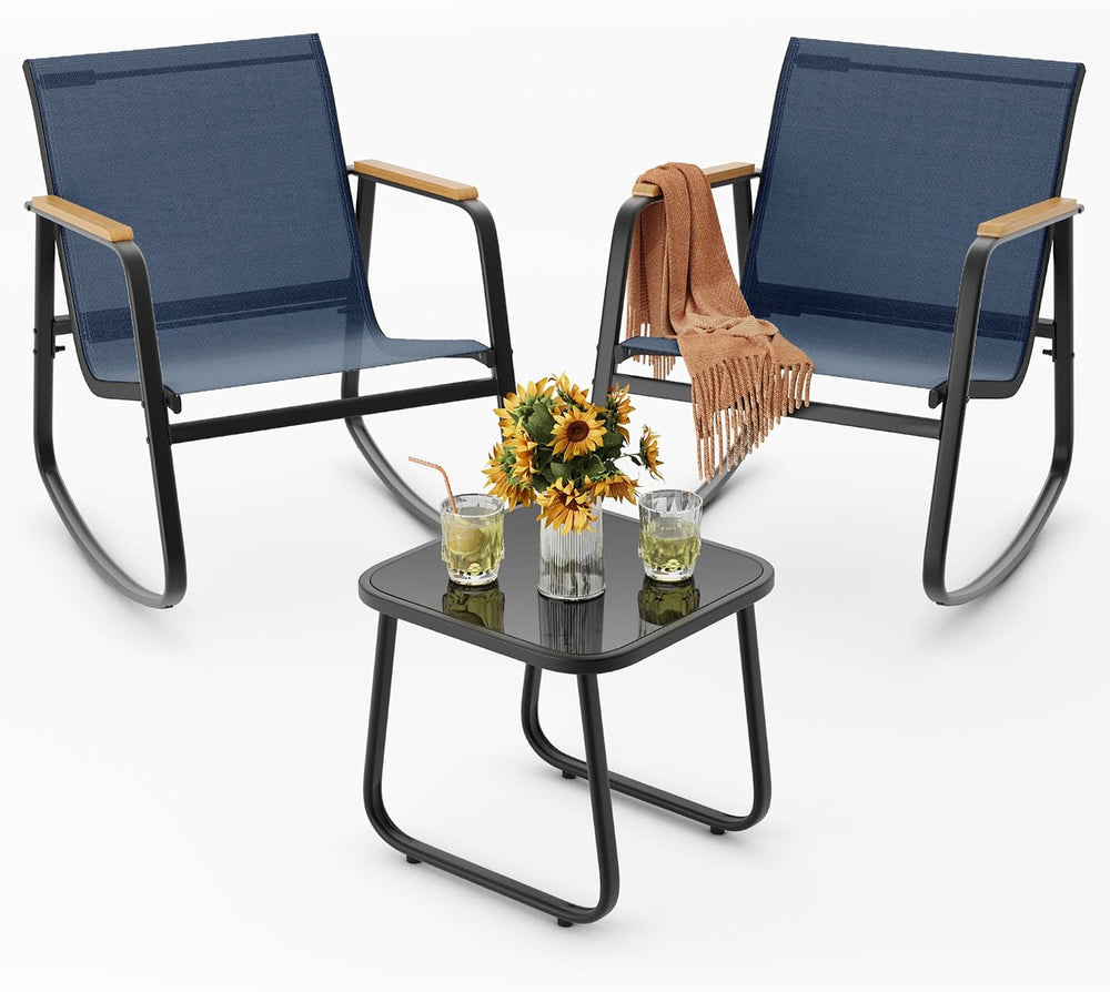 Ahomly 3-Piece Outdoor Rocking Bistro Set, Patio Furniture Set, Blue