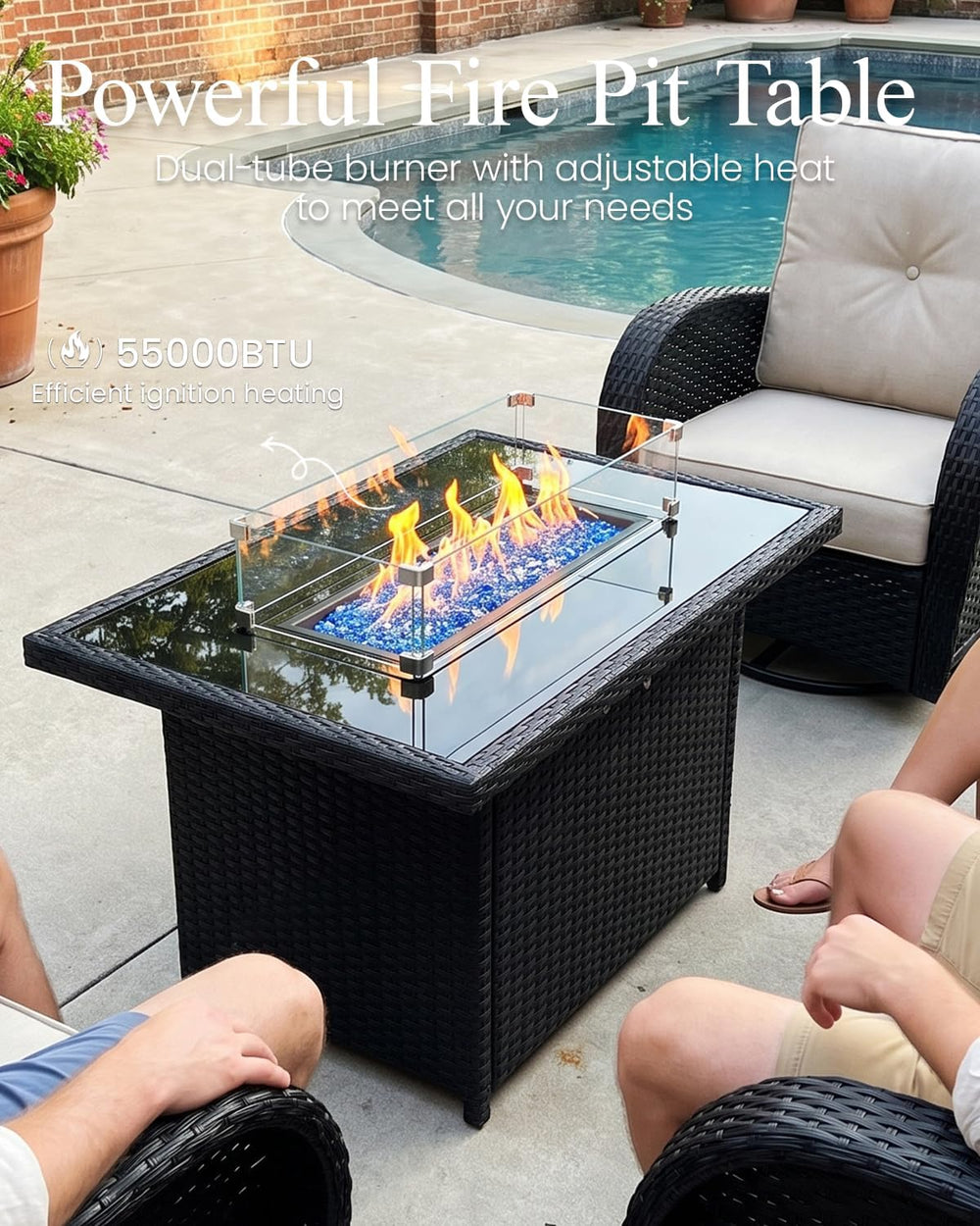 LayinSun 10 Pieces Outdoor Patio Furniture Set with Fire Pit Table