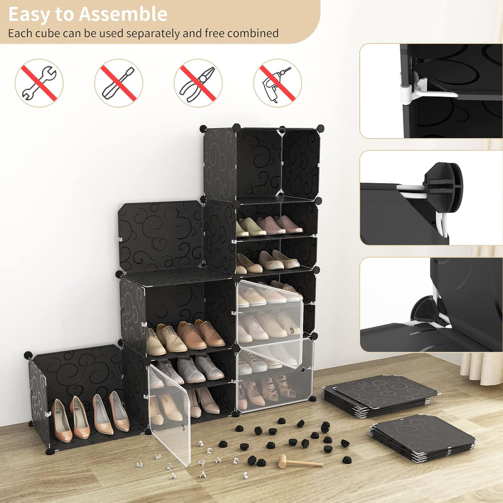 Portable Shoe Rack Organizer with Door, 48 Pairs Shoe Storage Cabinet Easy As...