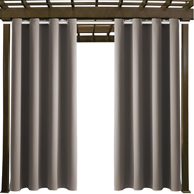 Water Proof Outside Curtains with Grommet Top for Porch, W52 x L120 Thermal I...