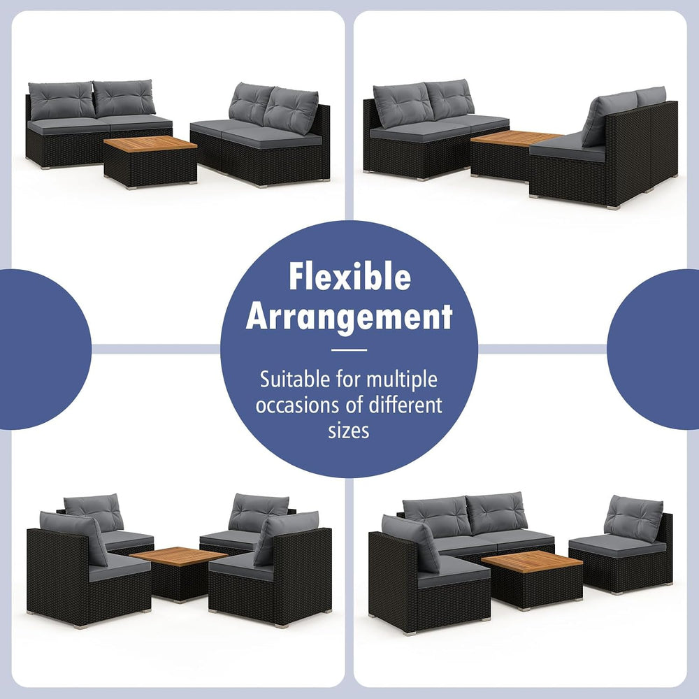 Tangkula 5 Pieces Wicker Patio Furniture Set, Outdoor 4 Armless Rattan Sofa &...