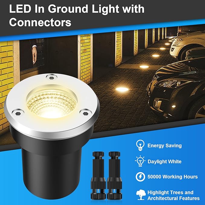 LED Landscape Lights, 12 Pack 7W Ground Lights With 24 Connectors, Low Voltag...