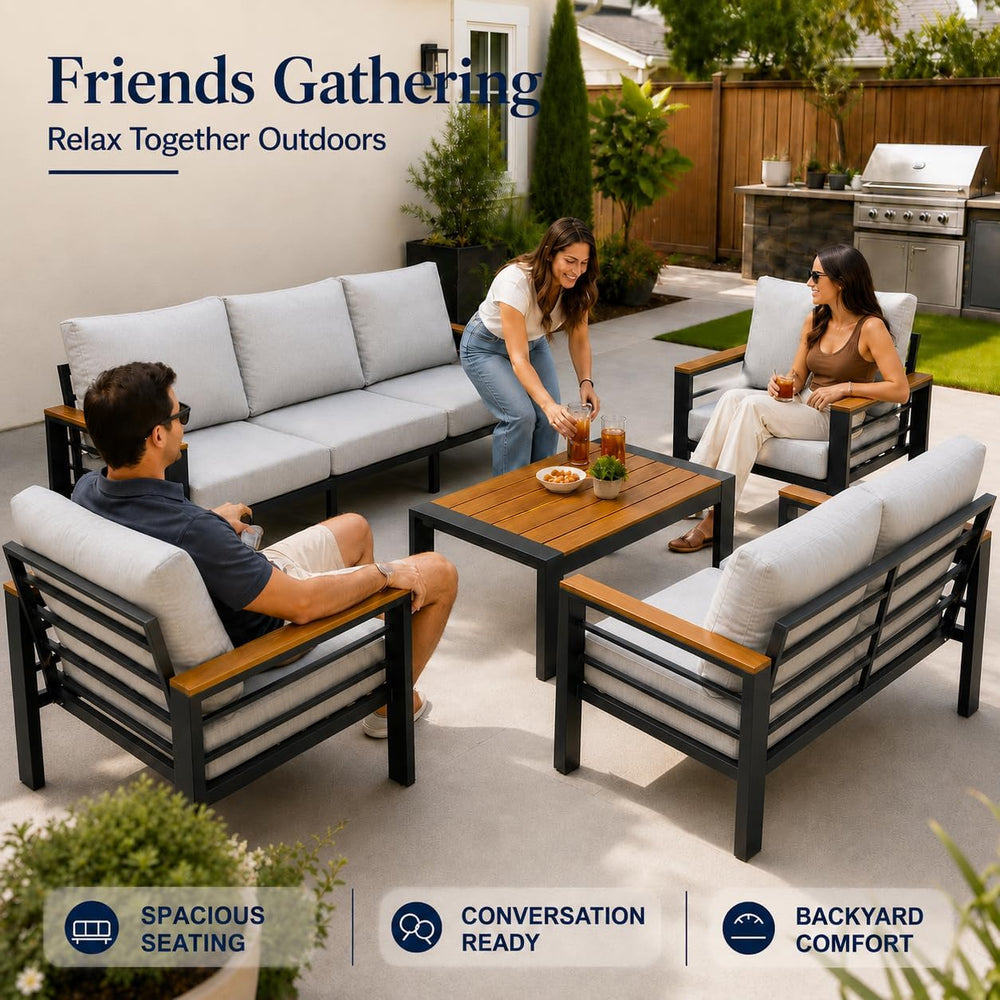 Aluminum Outdoor Patio Furniture, 4 Piece 5-Seat Conversation Set with 2 Chai...