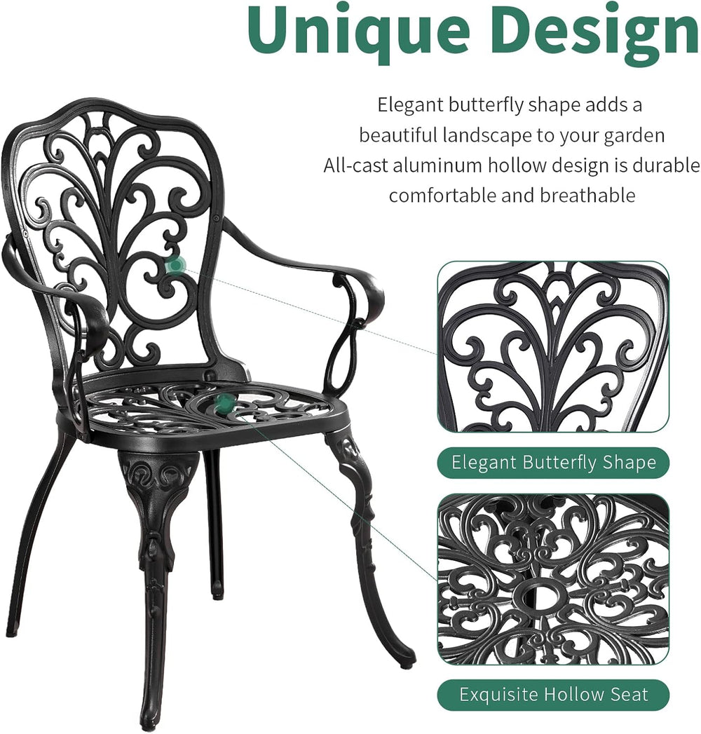 3 Piece Patio Bistro Set Cast Aluminum Bistro Table and Chairs Set of 2 with ...