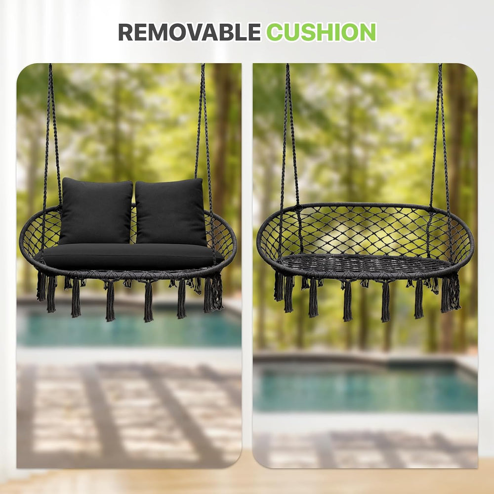 Magshion 2-Person Macrame Hanging Hammock Swing Chair, Black