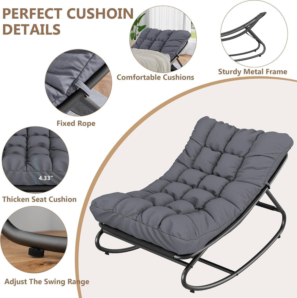 Garvee Outdoor Rocking Chair, Metal Frame Patio Papasan Rocker, Adjustable Sw...