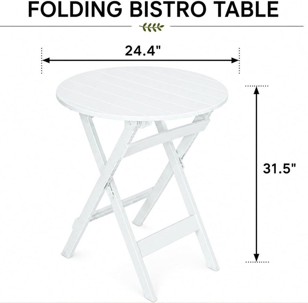 3-Piece Outdoor Bistro Set with Folding Table and Chairs, White