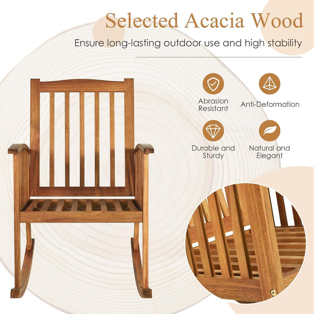 2PCS Rocking Chair Outdoor, Acacia Wooden Rocker Chair with Seat and Back Cus...