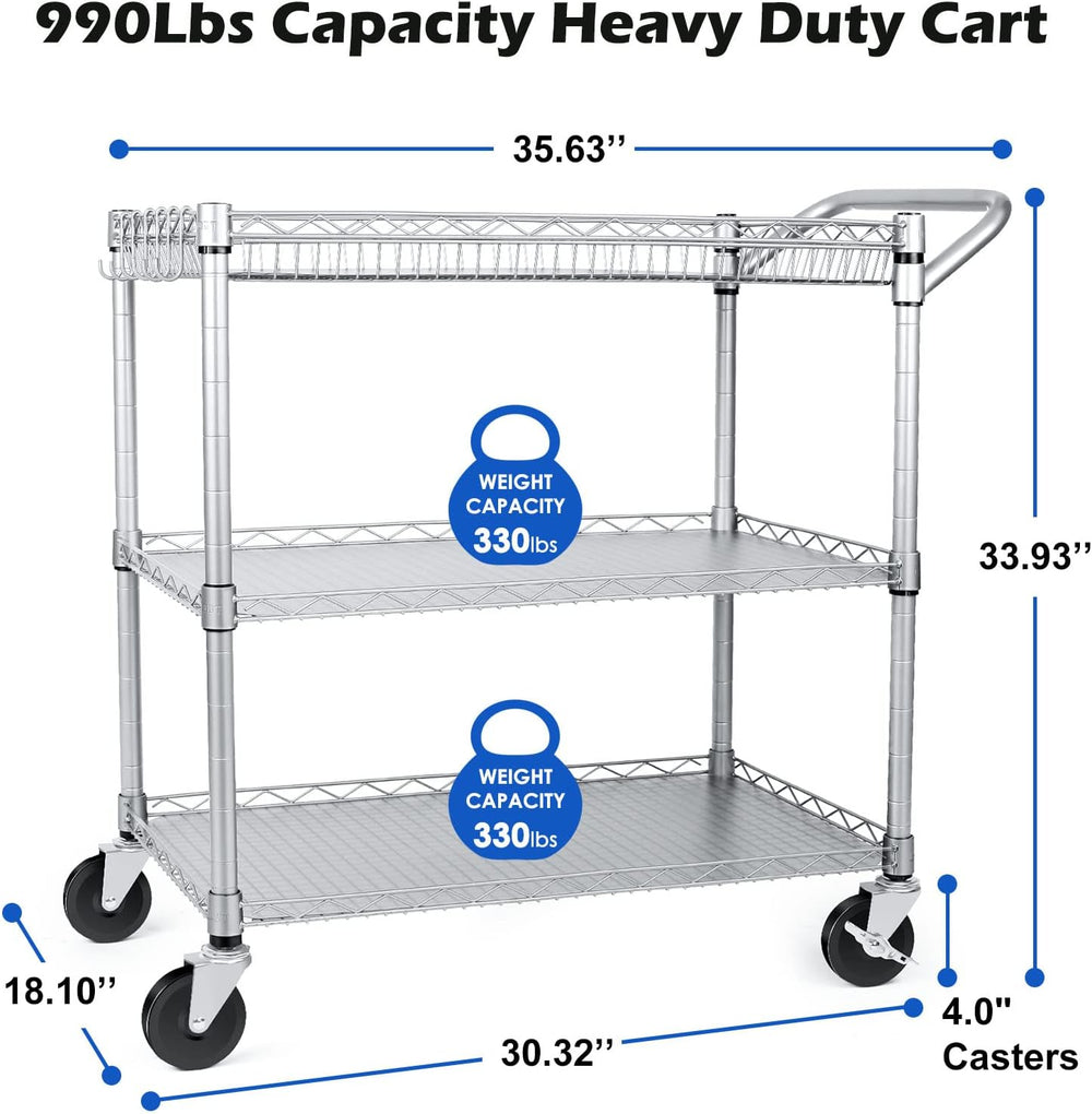 990Lbs Capacity Heavy Duty Rolling Utility Cart, NSF Rolling Carts with Wheel...