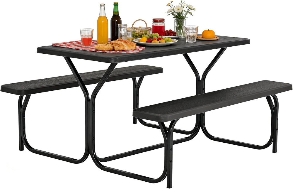 COSTWAY Outdoor Picnic Table, HDPE Plastic Picnic Table Bench Set