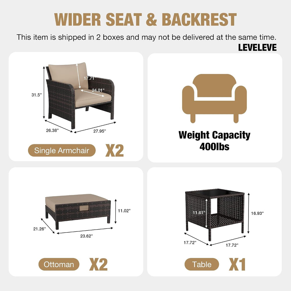 LEVELEVE Patio Conversation Set 5 Piece, Balcony Furniture Outdoor PE Rattan ...