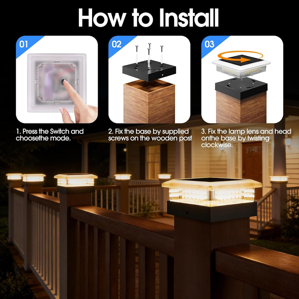4x4 Solar Post Cap Lights 8 Pack, 96 LED/4 Lighting Fence Post Solar Lights