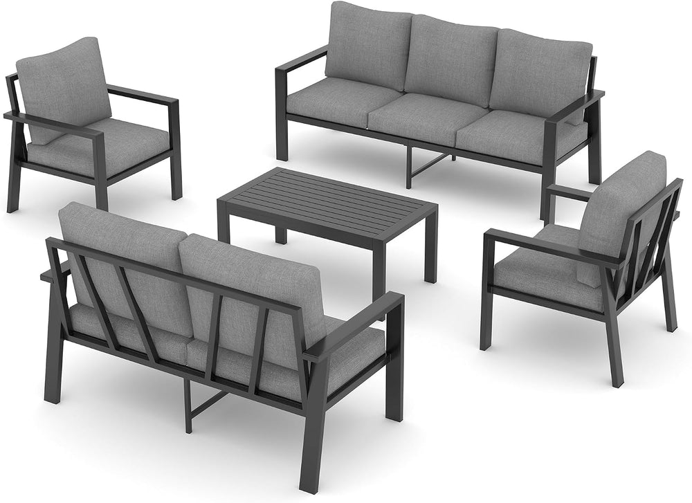 5 Piece Full Aluminum Outdoor Furniture Set Patio Sofa Sets w/Coffee Table