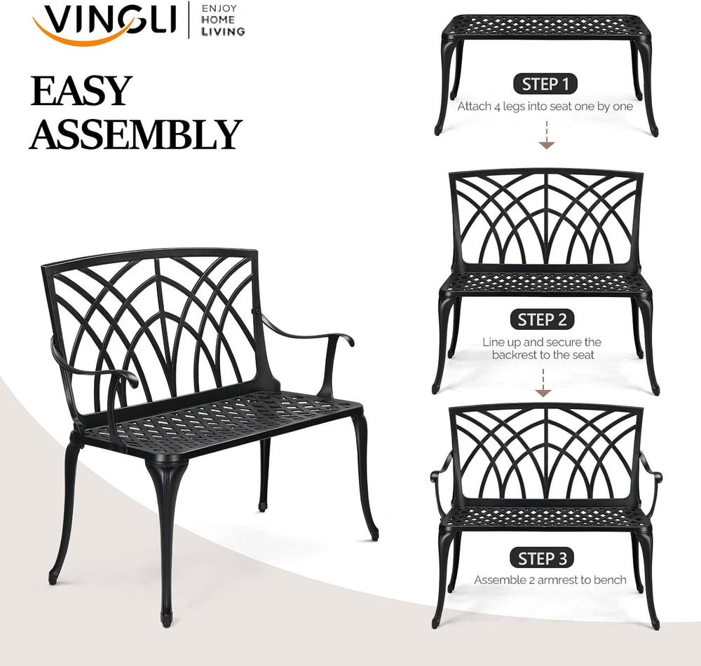 VINGLI 38" Outdoor Bench Cast Aluminium Garden Bench, Orchid Porch Bench...