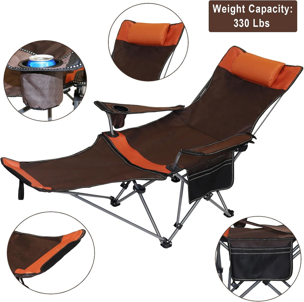 Camping Lounge Chair with Headrest Footrest and Storage Bag