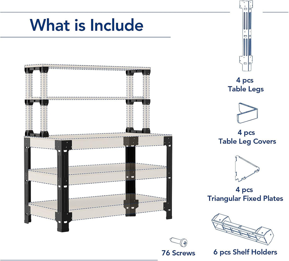 FLEXIMOUNTS Workbench Legs, Heavy Duty Workbench Kit with Shelf for DIY Custo...