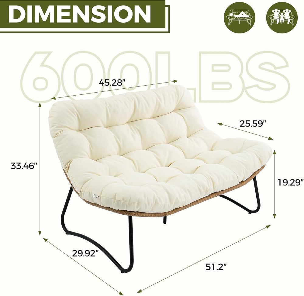 RADIATA Outdoor Patio Loveseat, Boho Lounge Couch with Comfy Thick Cushion