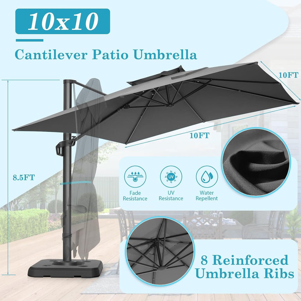 HOTEEL 10x10ft Patio Umbrella Cantilever Umbrella Double Top - Upgrade and In...