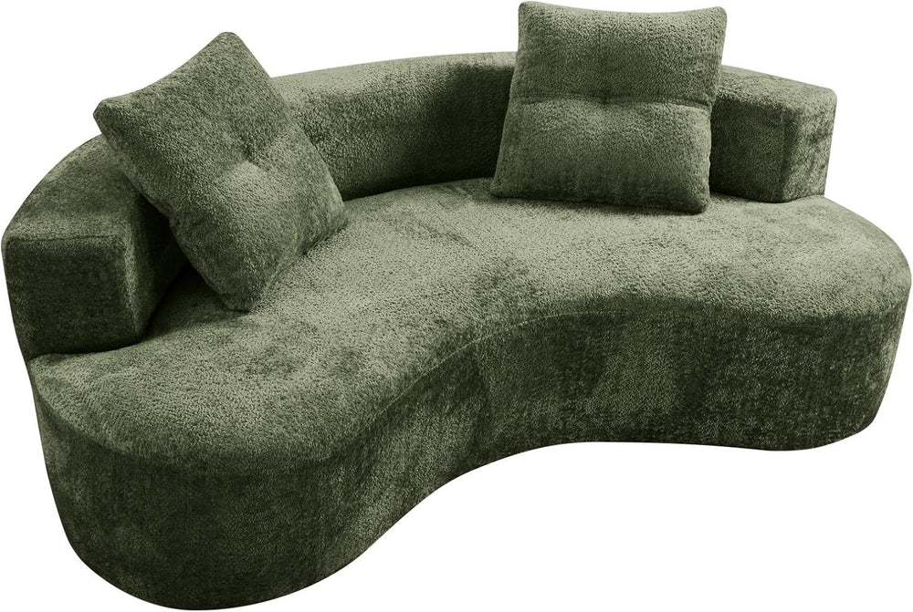 80" Boucle Curved Modular Boneless Sofa with 2 Pillows, Green