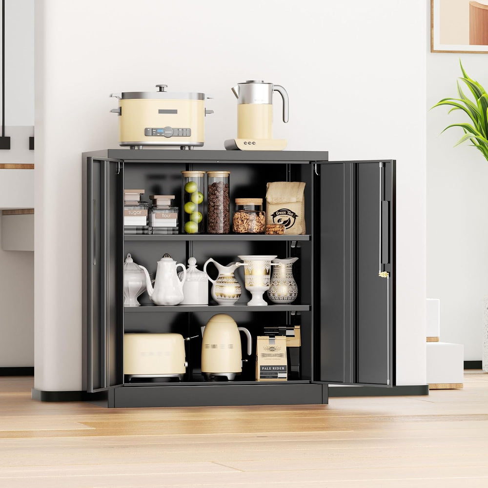 Metal Storage Cabinet with Locking Doors, Lockable Steel Storage Cabinets wit...