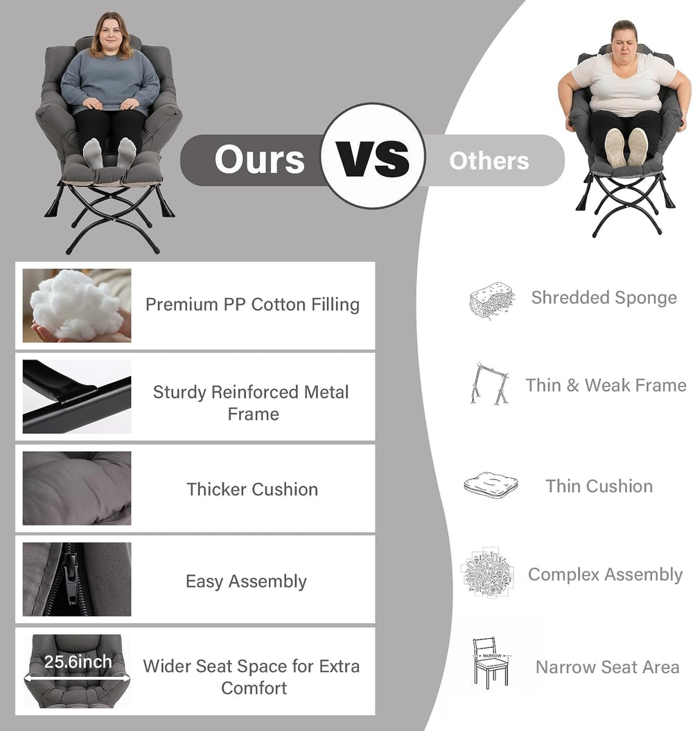 Modern Lazy Chair with Ottoman, Comfy Accent Reading Chair for Living Room