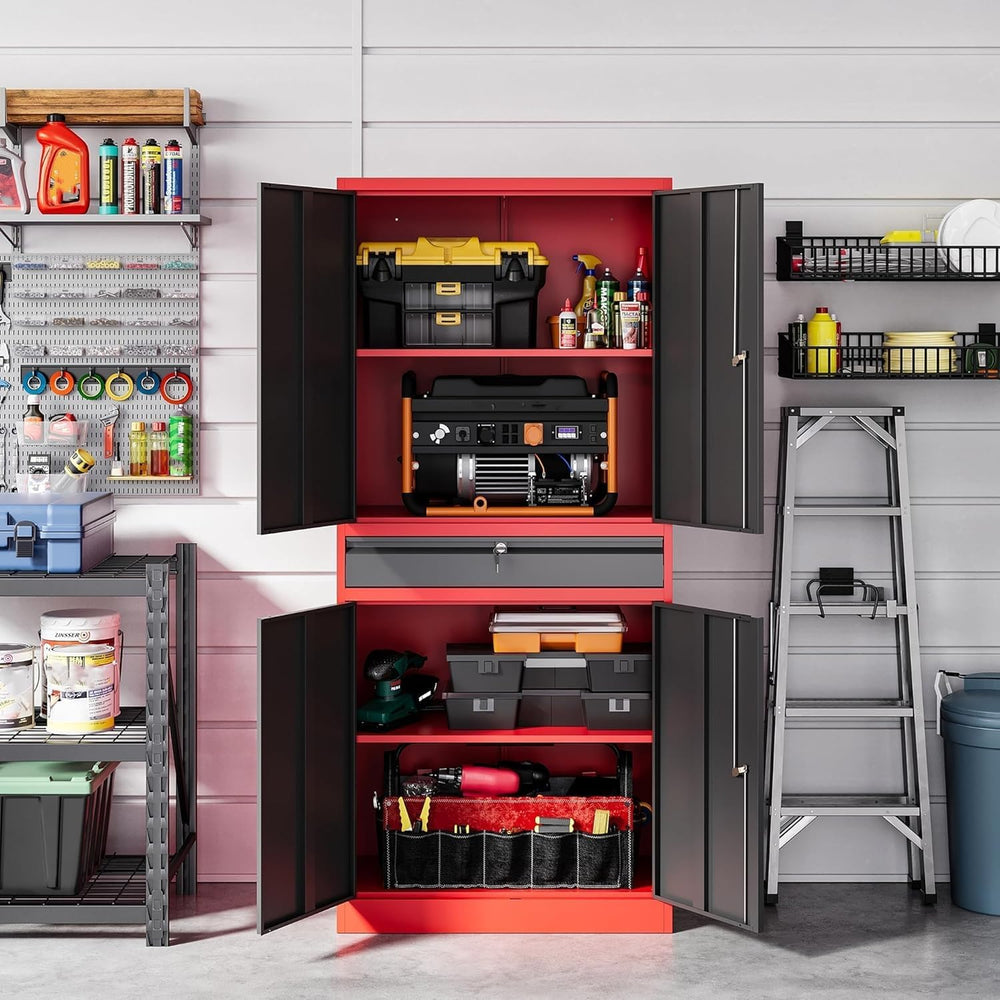 Metal Garage Storage Cabinet with Drawer,4 Door Tool Cabinet with Adjustable ...