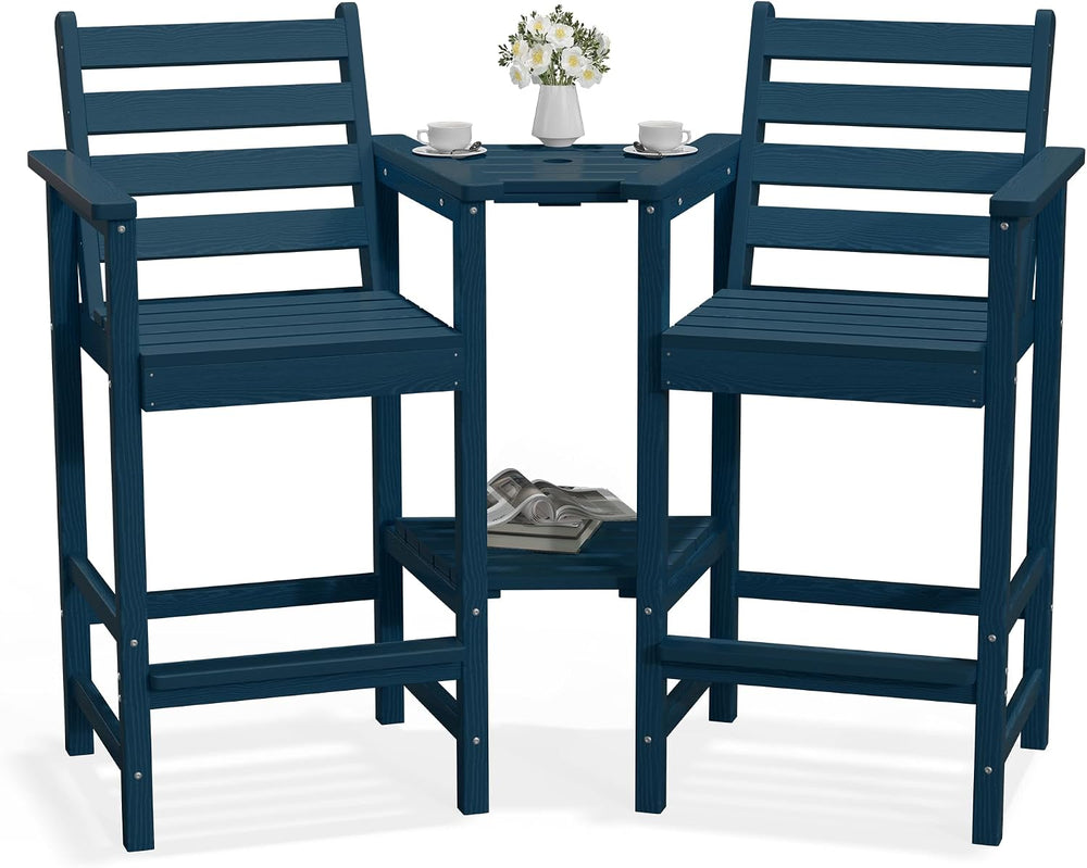 PLUUV Tall Adirondack Chairs Set of 2 with Double Connecting Trays,Navy
