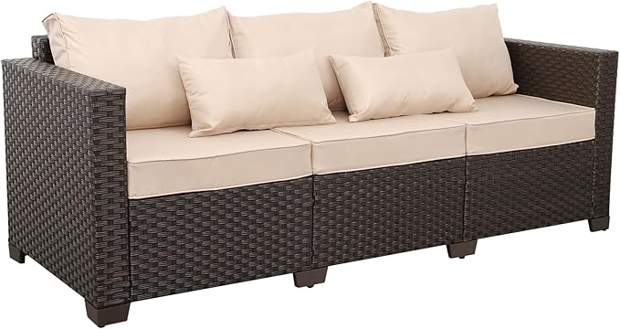 Outdoor Furniture Couch 3 Seater Sofa Outdoor Brown Wicker Sofa Deep Seat Hig...