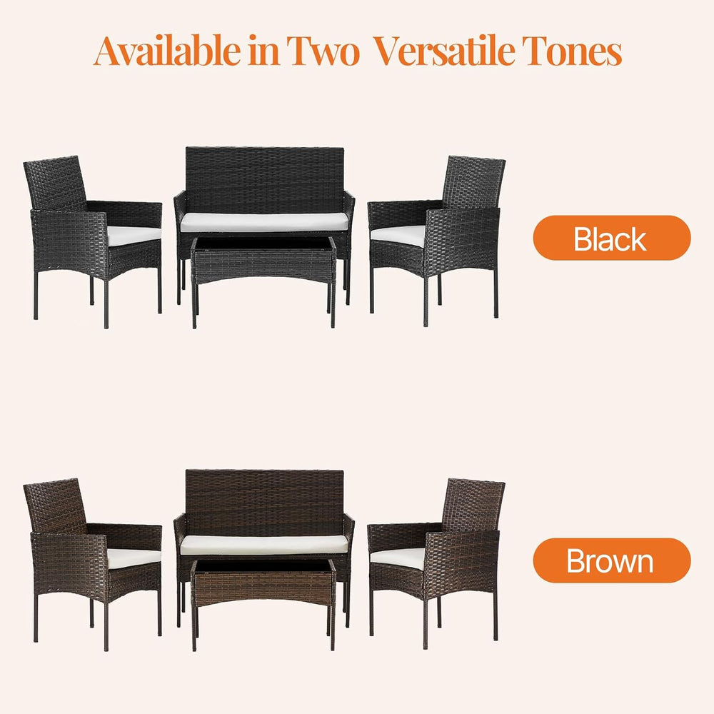 Sweetcrispy 4-Piece Patio Furniture Set, Outdoor Wicker Conversation
