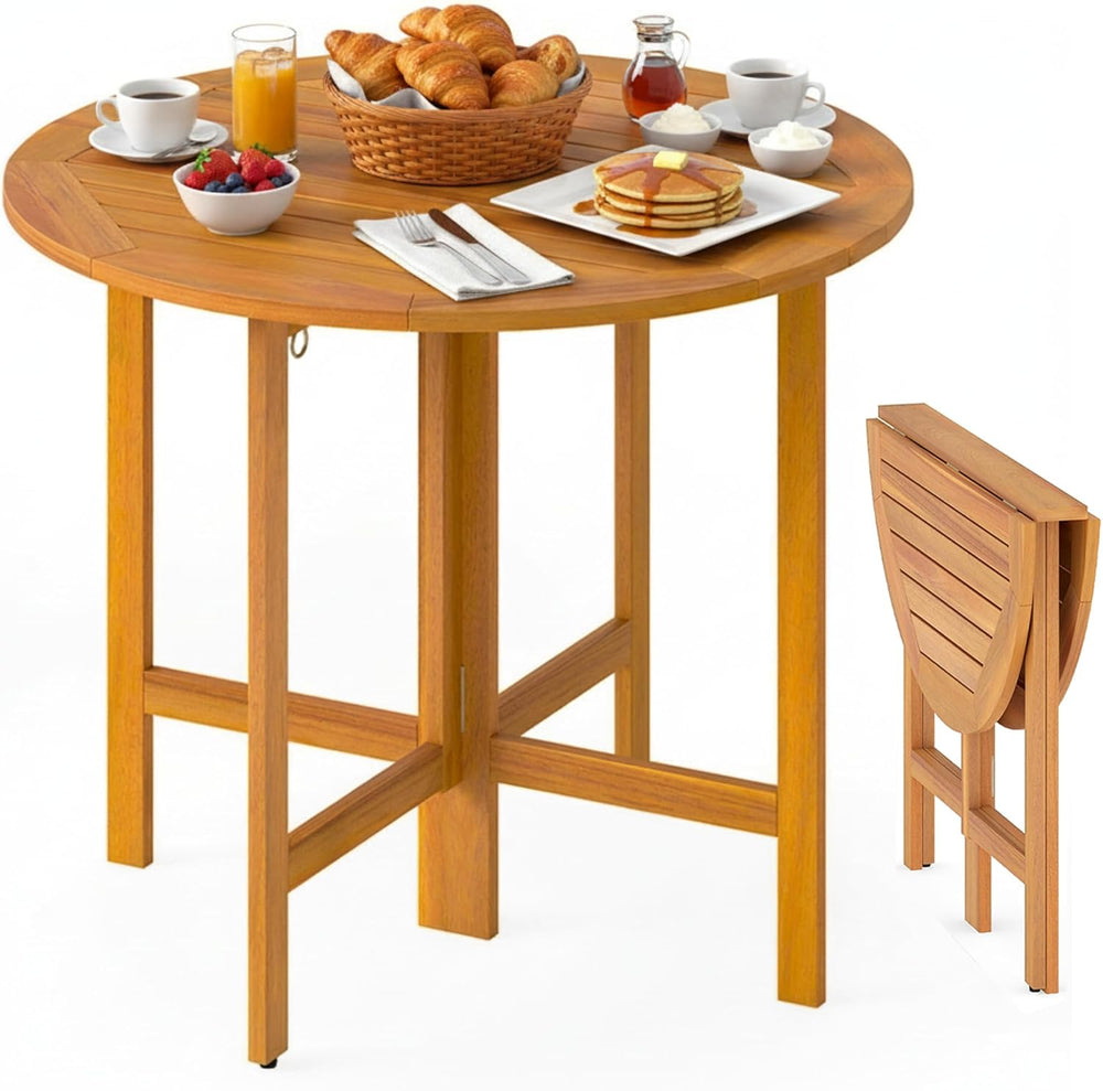 Tangkula 36 Inches Outdoor Folding Round Dining Table, No Assembly Required