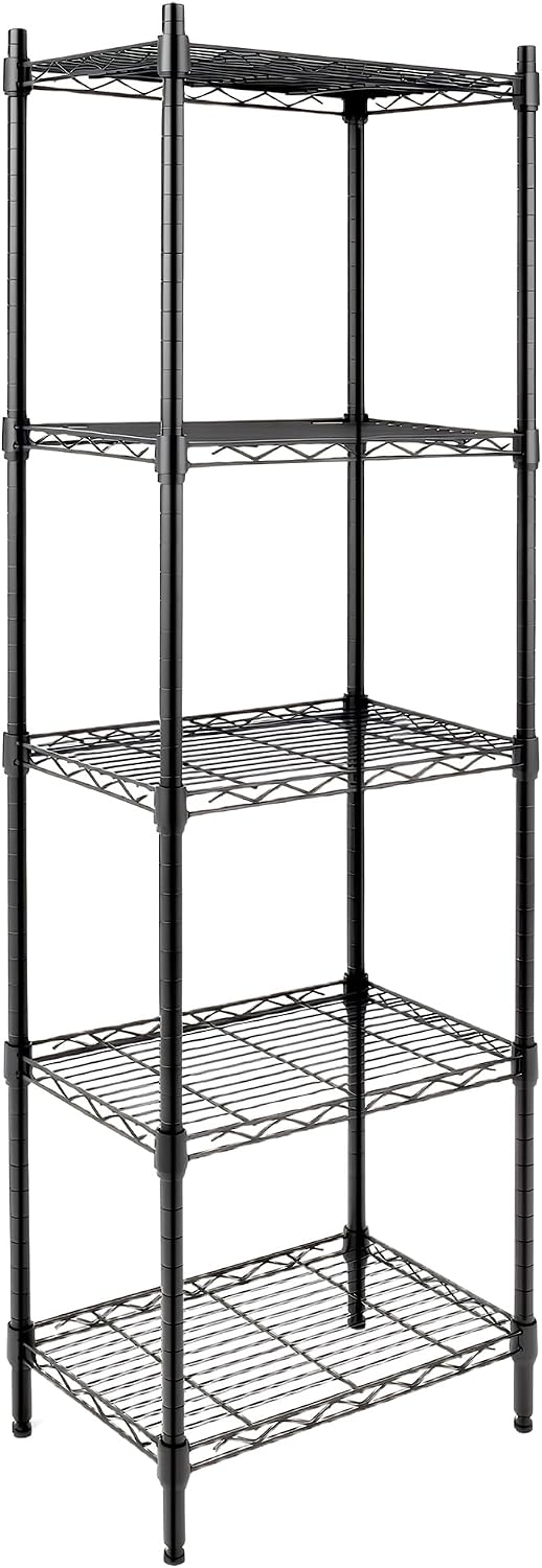5-Tier Heavy Duty Wire Shelving Unit, 1250LBS Metal Rack, Black